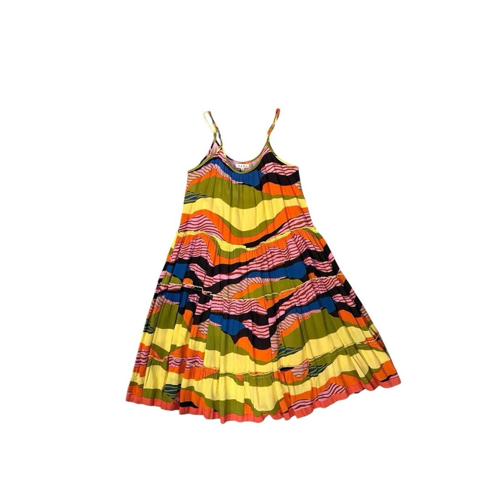THML Womens Sz S Abstract Multicolor Tiered Spaghetti‎ Strap Dress